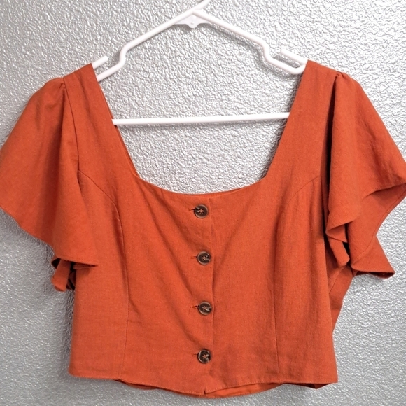 Blashe of Los Angeles Burnt Orange Linen Blend Cropped Top   Size M - Picture 4 of 6